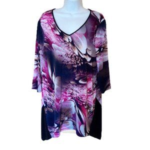 --- Pink Blue Floral Tunic Top Size 2X